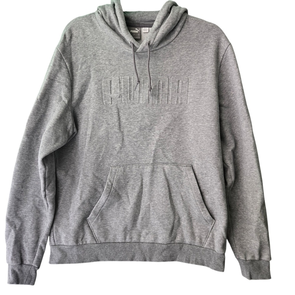 Puma‎ Mens Grey Embossed Logo Pullover Hoodie Sweatshirt Large - Picture 2 of 11